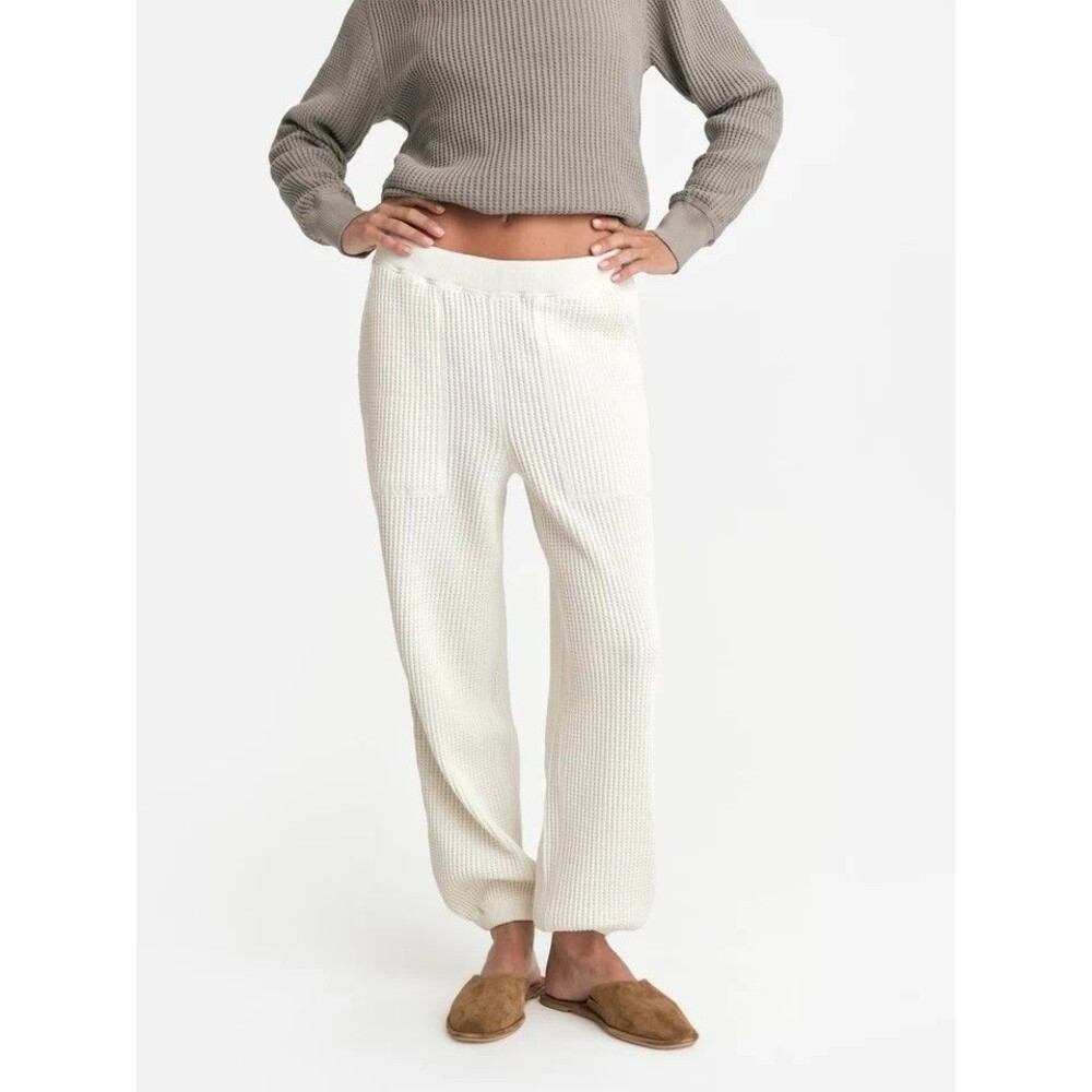 MATE THE LABEL WOMEN'S ORGANIC COTTON WAFFLE KNIT JOGGER BONE SZ L NWT $148
